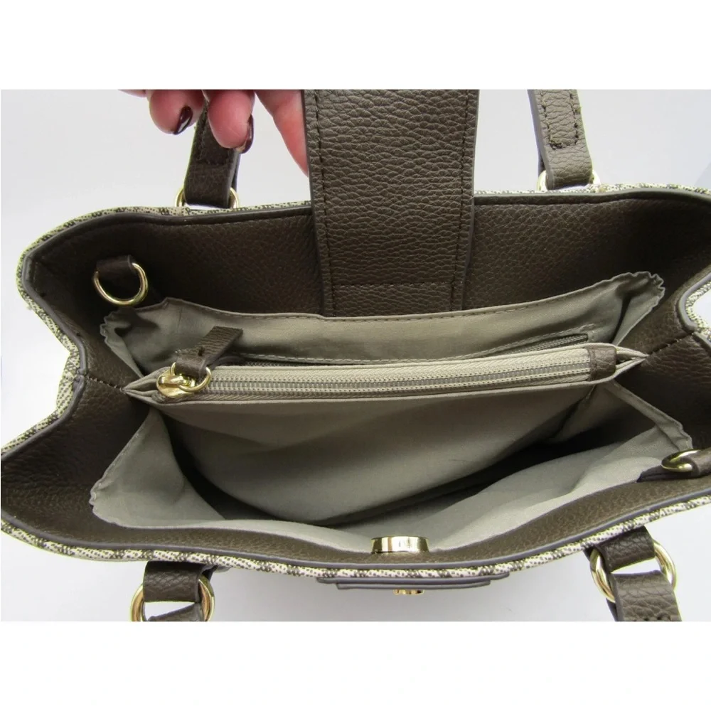 LC Monogram Canvas Tote Bag | Brown & Tan Structured Handbag